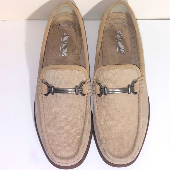 STACY ADAMS Men's Textured Leather Moc Toe Kelby Slip-on Loafers Beige Size 9M - Picture 4 of 14